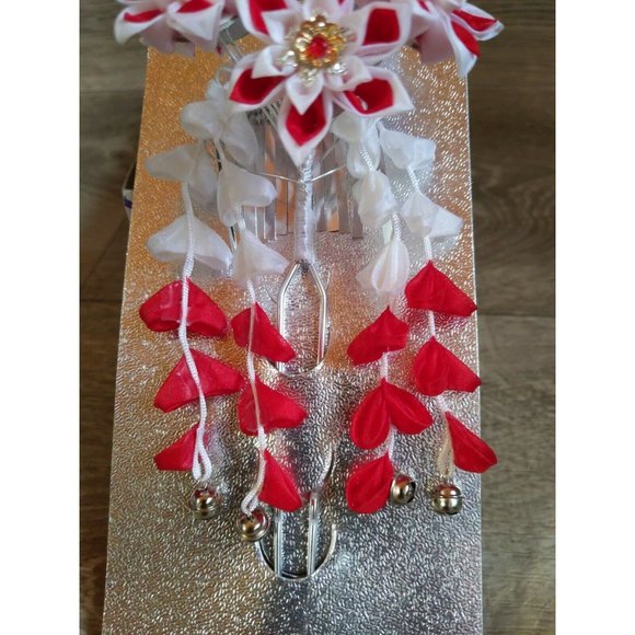Vintage Japanese Bira Kanzashi Kimono Red Hairpin Hair Ornament Original Box main image 7